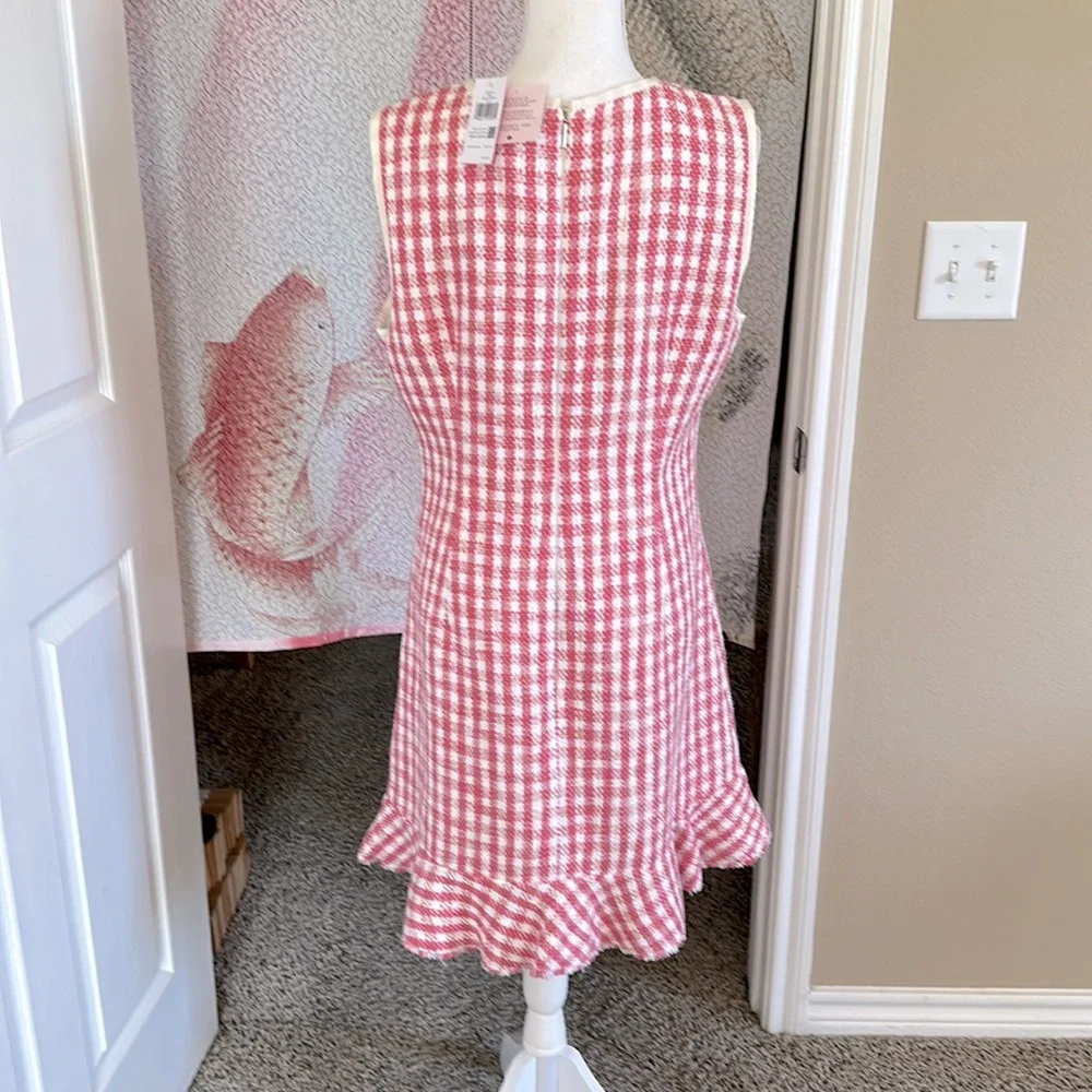 NWT Kate Spade Gingham Flutter Hem Sleeveless Tweed Dress Peach Nectar - Picture 4 of 5